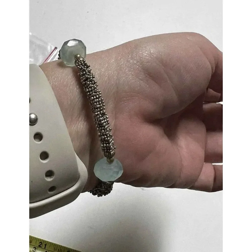 Silver Tone Beaded Toggle Bracelet with Faceted Seafoam Green‎ Accent Beads 8in